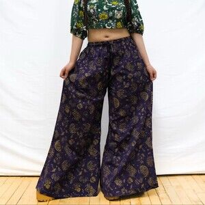 Y2k Boho Wide Leg Purple Palazzo Festival Pants Free Size Hippie Celestial